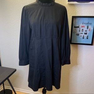 Madewell Black Ruffle Neck Long Sleeve Dress
